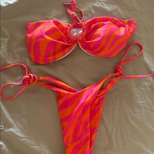 SHEIN sexy bandeau thong bikini in pink and orange zebra print